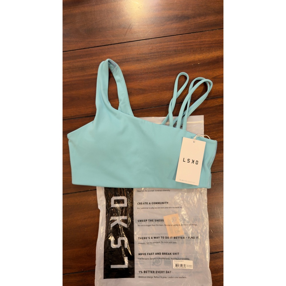 LSKD Galvanise Sports Bra 2.0 Retro Blue Asymmetric Low Support NWT NEW Size M